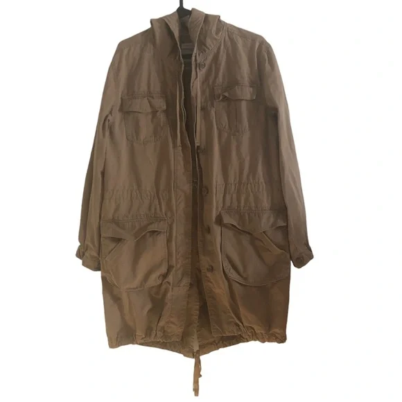 Old Navy Tan Hooded Long Button Down Utility Jacket - Picture 1 of 10
